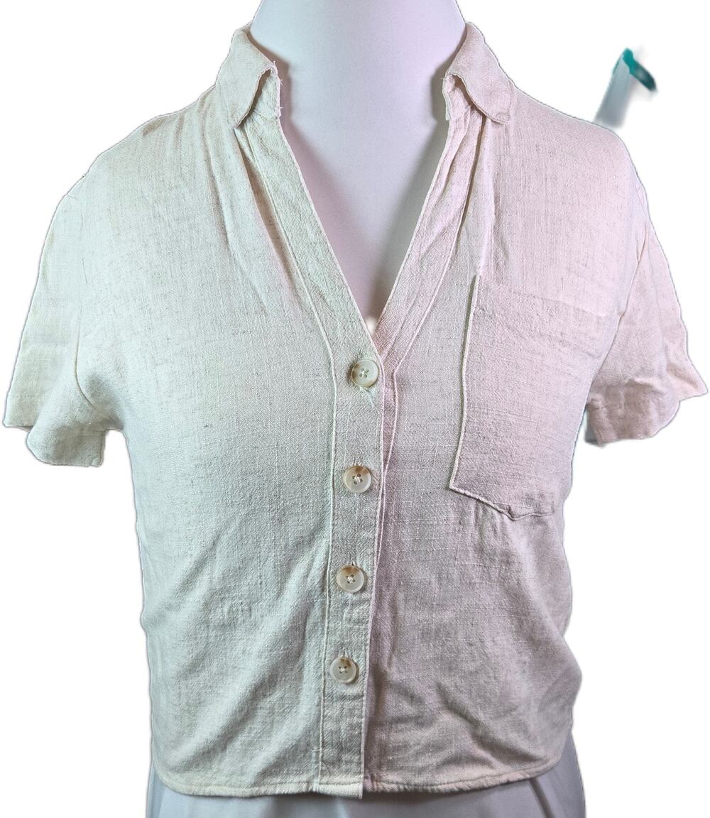 Love Notes Linen Button Crop top Sz. Sm Vneck Cottage Garden Heritage Hawaiian